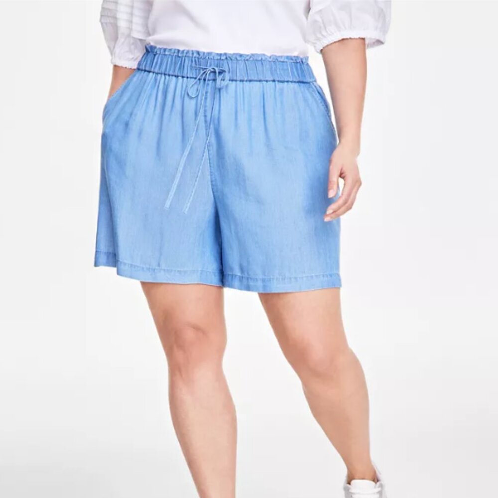 NWT On 34th Macy's Plus Drawstring-Waist High-Rise Chambray Soft Denim Short 3X